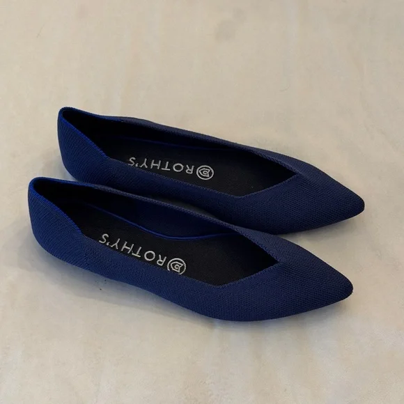 EUC! Rothy's The Point Navy Blue Flats, sz 8.5 - Picture 1 of 6
